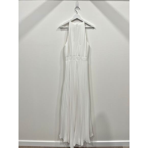 Ieena for Mac Duggal Pleated Chiffon Halter Neck Flowy Gown Dress 12496 White 6 - Picture 7 of 11